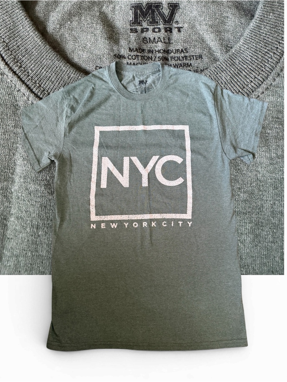 MV Sport Men's NYC Graphic Tee - Green with White Print